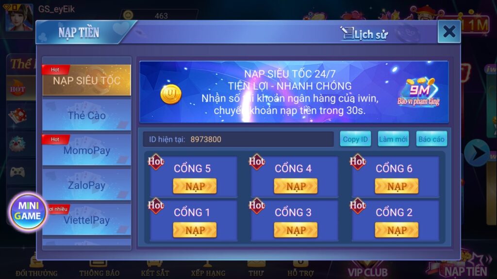 Cổng nạp tiền 98Win